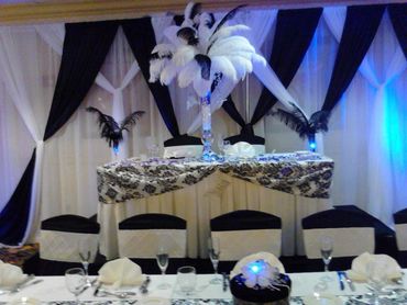 Black and white table set up for wedding