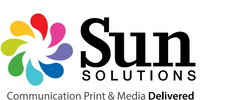 Colorful swirl logo with Sun Solutions text.