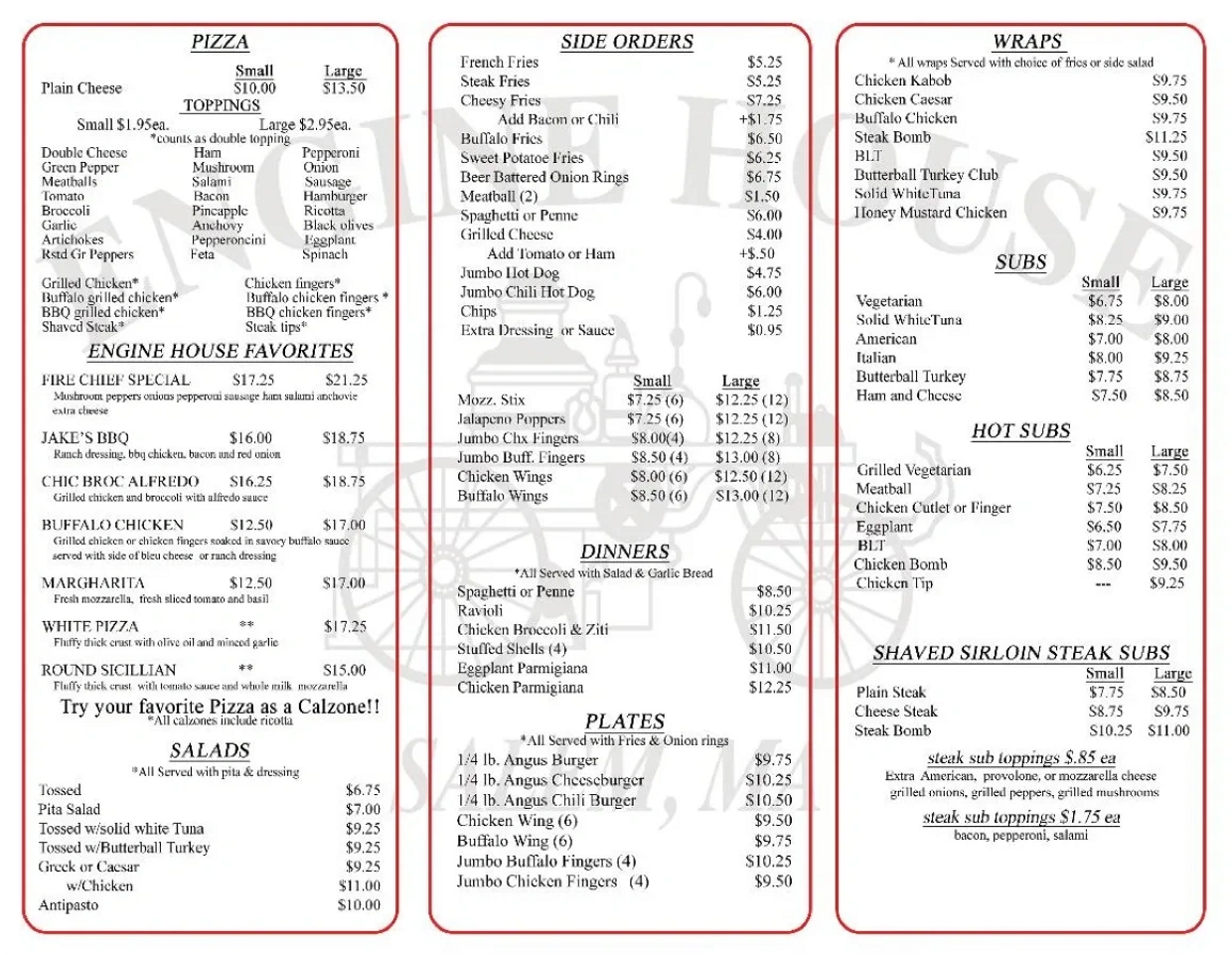 Our Menu  Steam Engine Pizza Pub