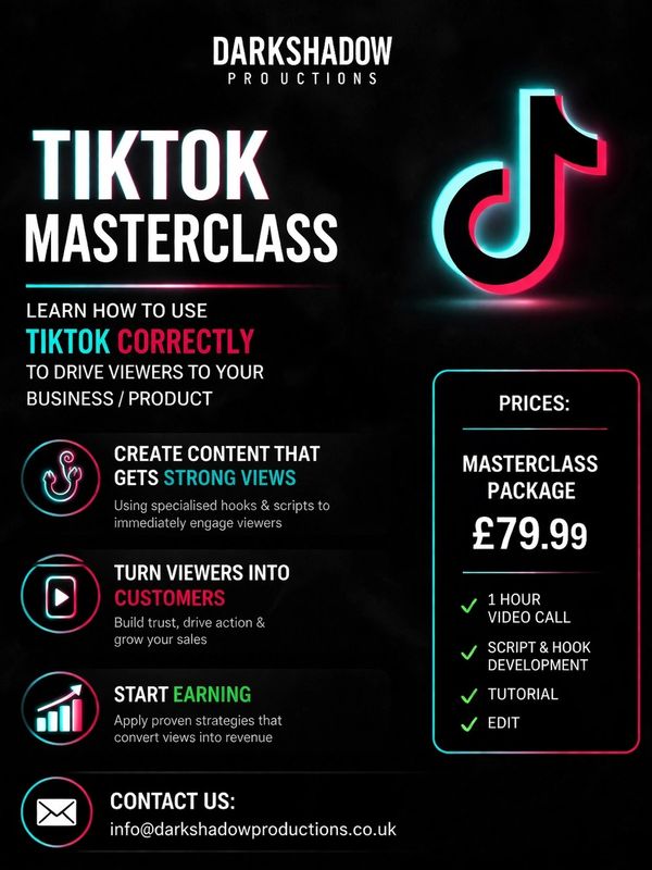 TikTok Masterclass by Darkshadow Productions to boost business views and sales.