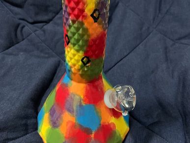 A colourful spotted Bong done at 420 pottery event at Muggs in Strathroy.