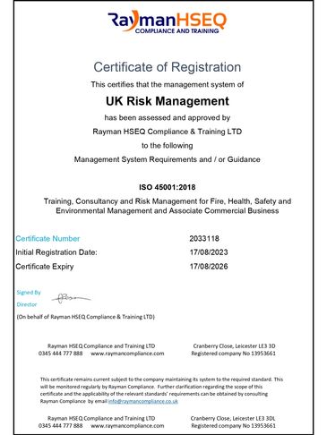 ISO45001:2018 Certificate