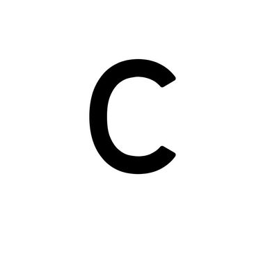 A large black letter C on a white background.