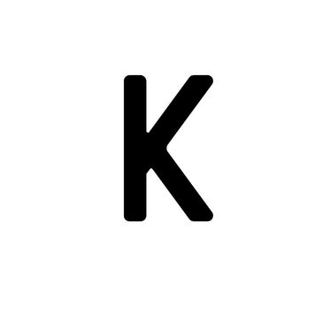 A bold black letter K on a white background.