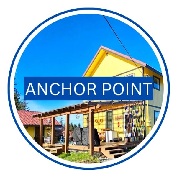 Circular Anchor Point graphic showing a yellow building with a covered porch and a blue Anchor Point