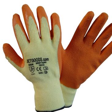 orange and white gloves