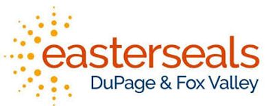 Logo of Easterseals DuPage & Fox Valley with orange and blue text and a sunburst design.