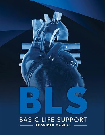 Cover of the Basic Life Support provider manual with a blue anatomical heart.