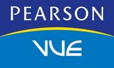 Pearson Vue logo with blue and yellow background.