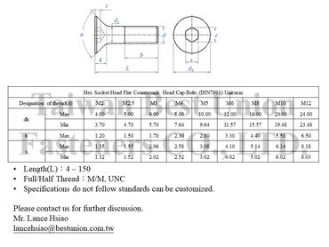 Hex Socket Head Flat Countersunk Head Cap Bolts DIN7991