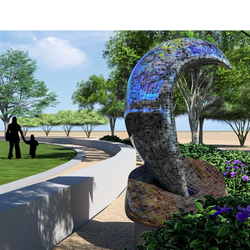 The water reflects the colors of its surroundings and how it makes an impression on the stone. 