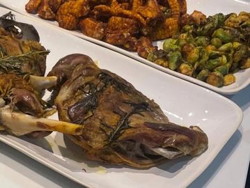 Roast Lamb: Traditional English Sunday Lunch with Vegetables, gravy  and Yorkshire pudding 
