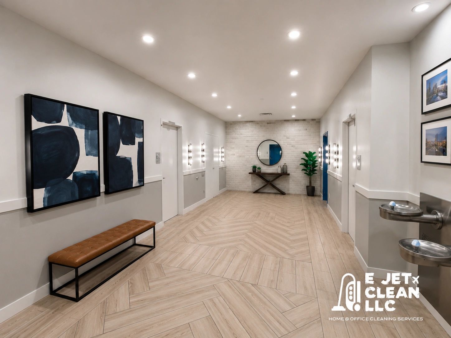 Bright, professionally cleaned entryway showcasing a fresh and welcoming space by E Jet Clean LLC