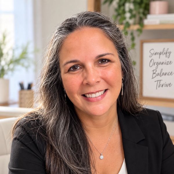 Smiling woman with long gray hair in a professional setting.
