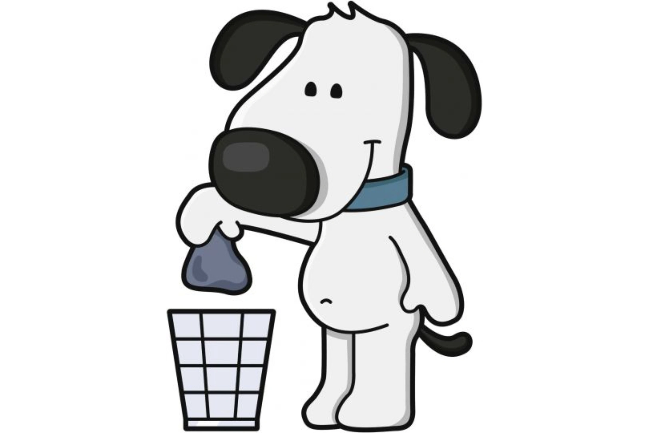 Dog throwing away a poop bag into a bin.