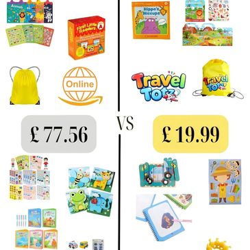 Comparison of two children's educational toy sets priced £77.56 and £19.99.