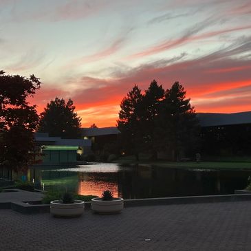 Sunset over Stony Point Lake from our front door.