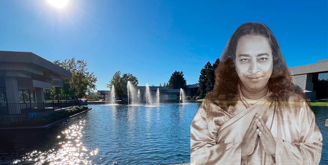 Paramahansa Yogananda superimposed on Stony Point Lake. Welcome to the Santa Rosa Meditation Group!