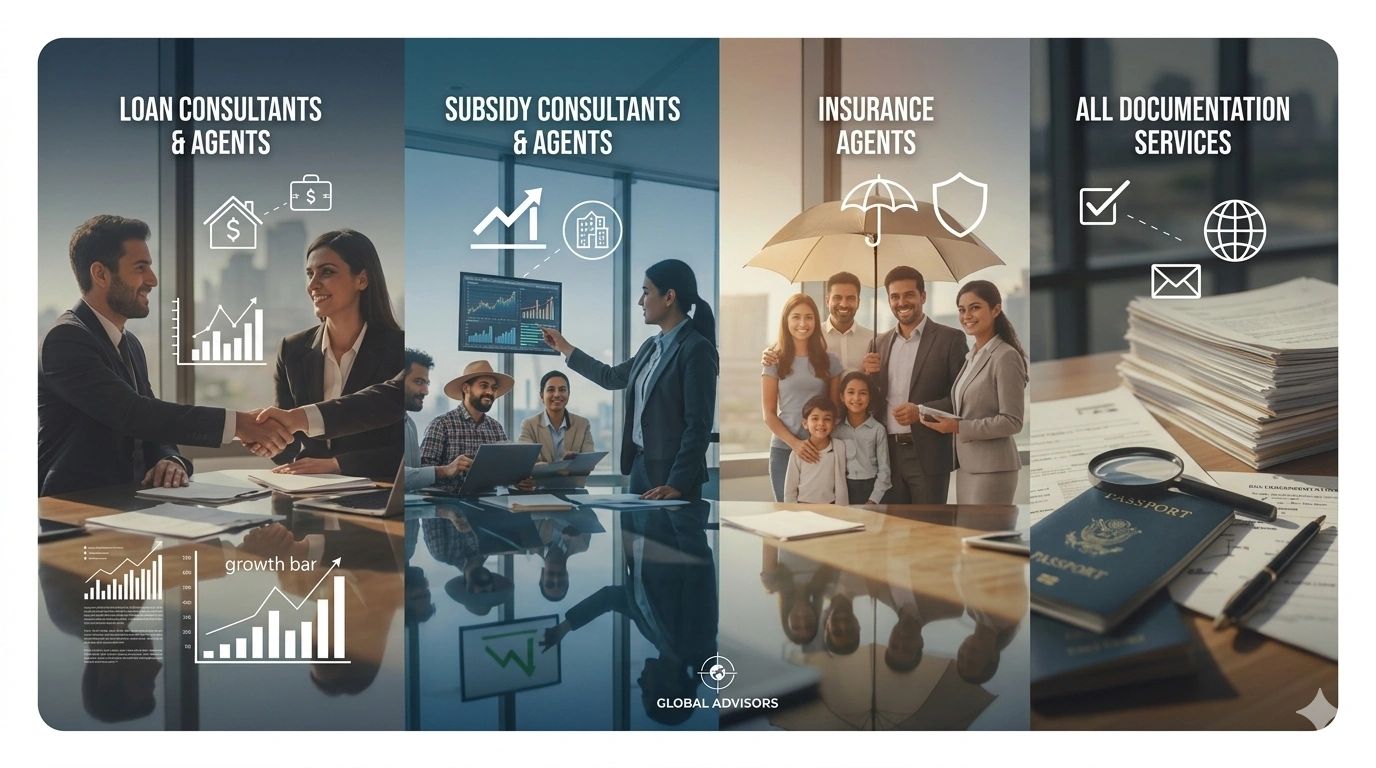 Business professionals providing loan, subsidy, insurance, and documentation services.