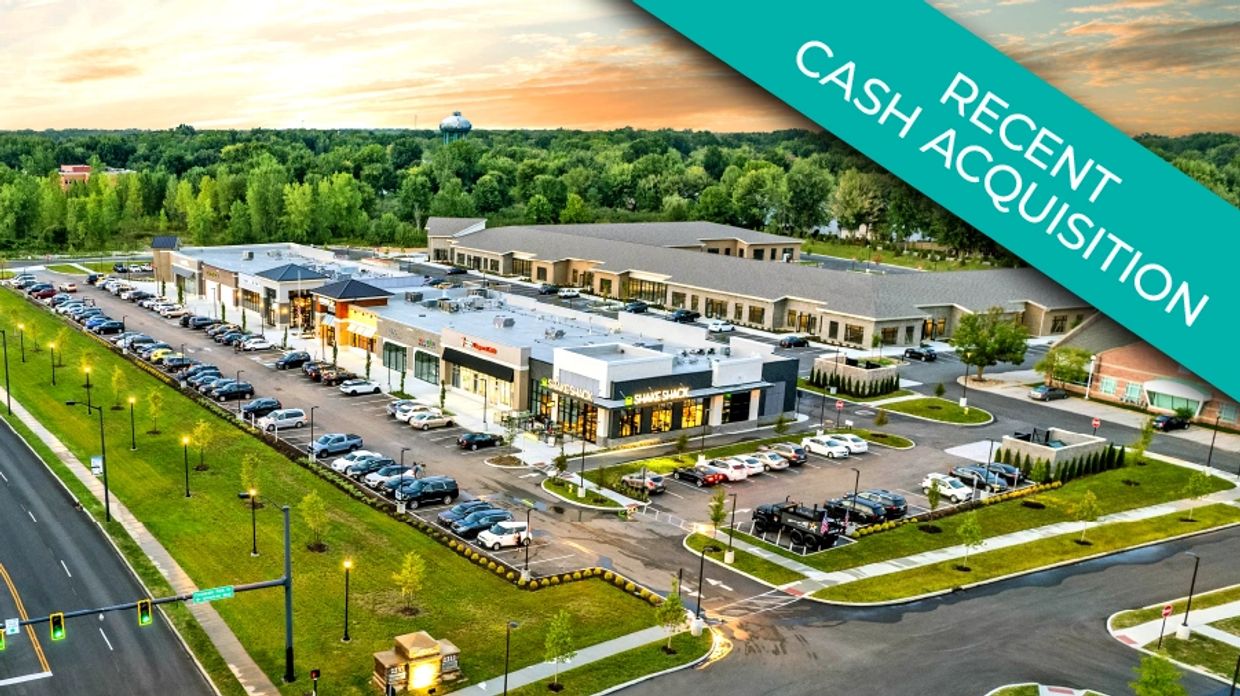 Aerial photograph of Crocker Commons in Westlake Ohio, indicating that it is a recent acquisition.