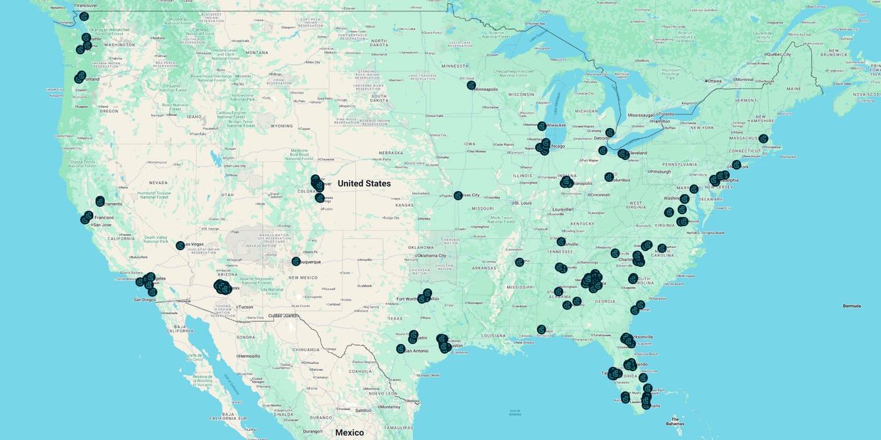 Map image of the full Curbline portfolio of properties as of November 26, 2025.