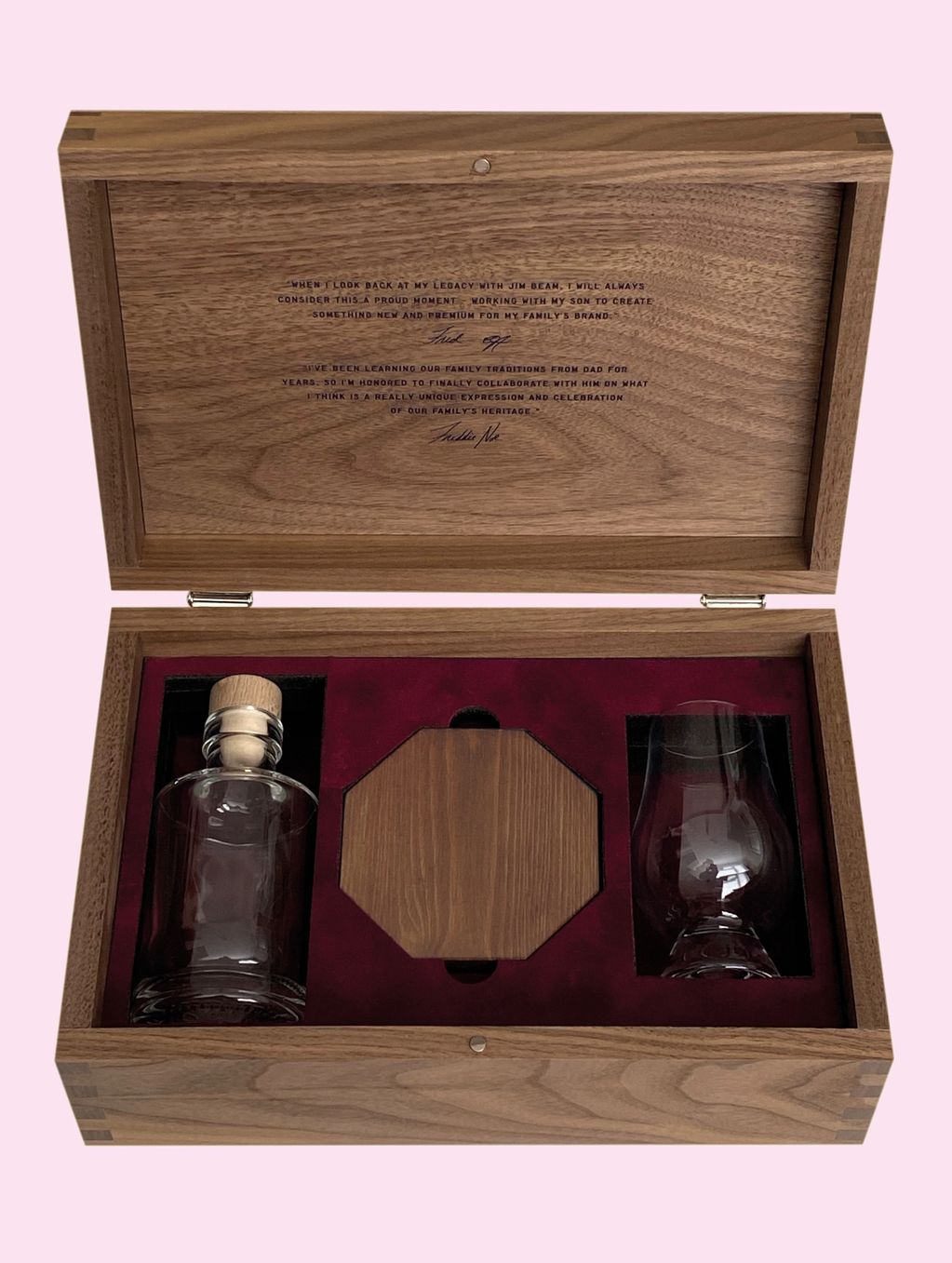 Winter & Company Suedel covered tray, with an inked engraving on the inside lid and a magnetic closu