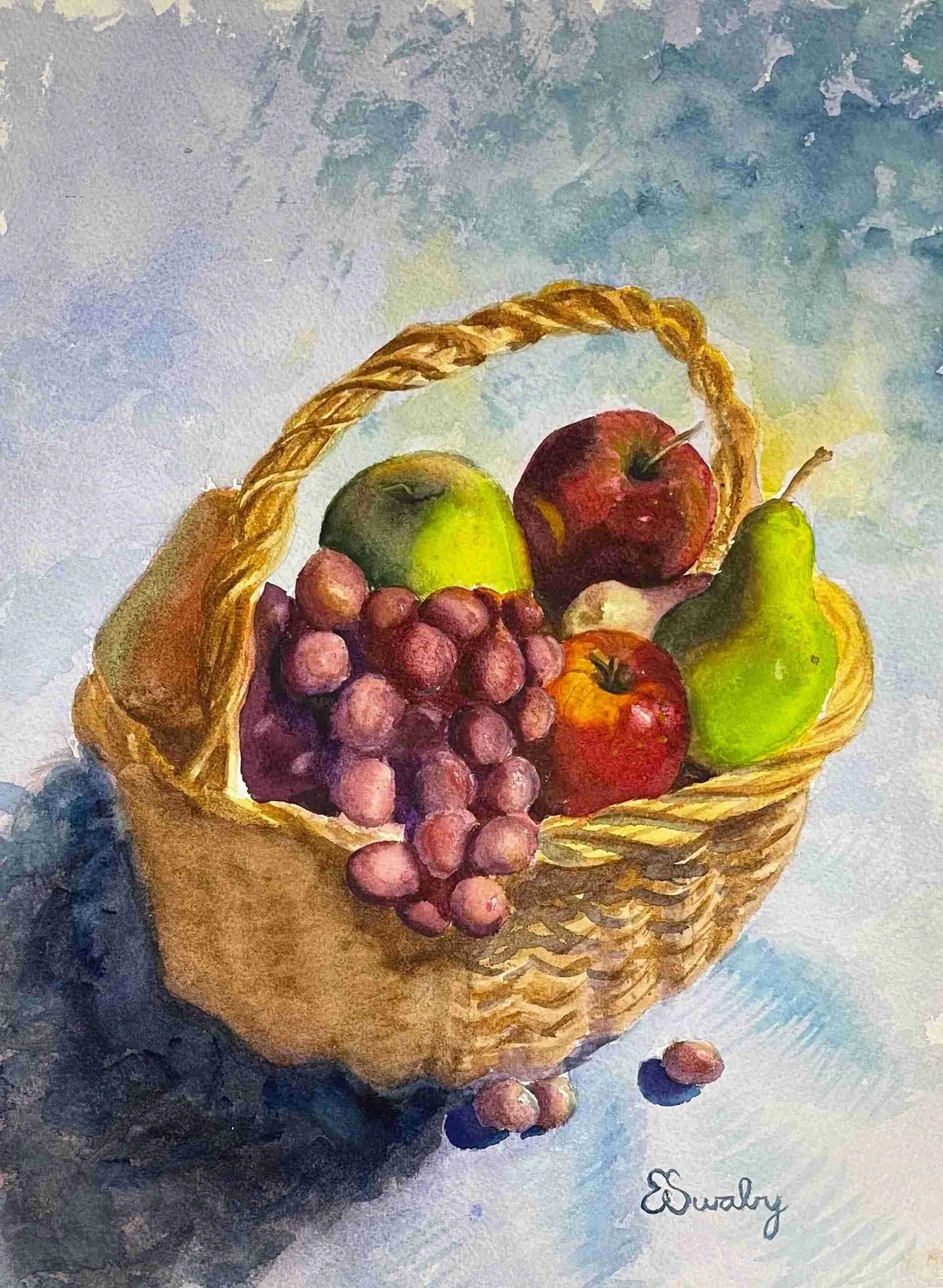 basket of fruits like grapes, pear, apple, and more 