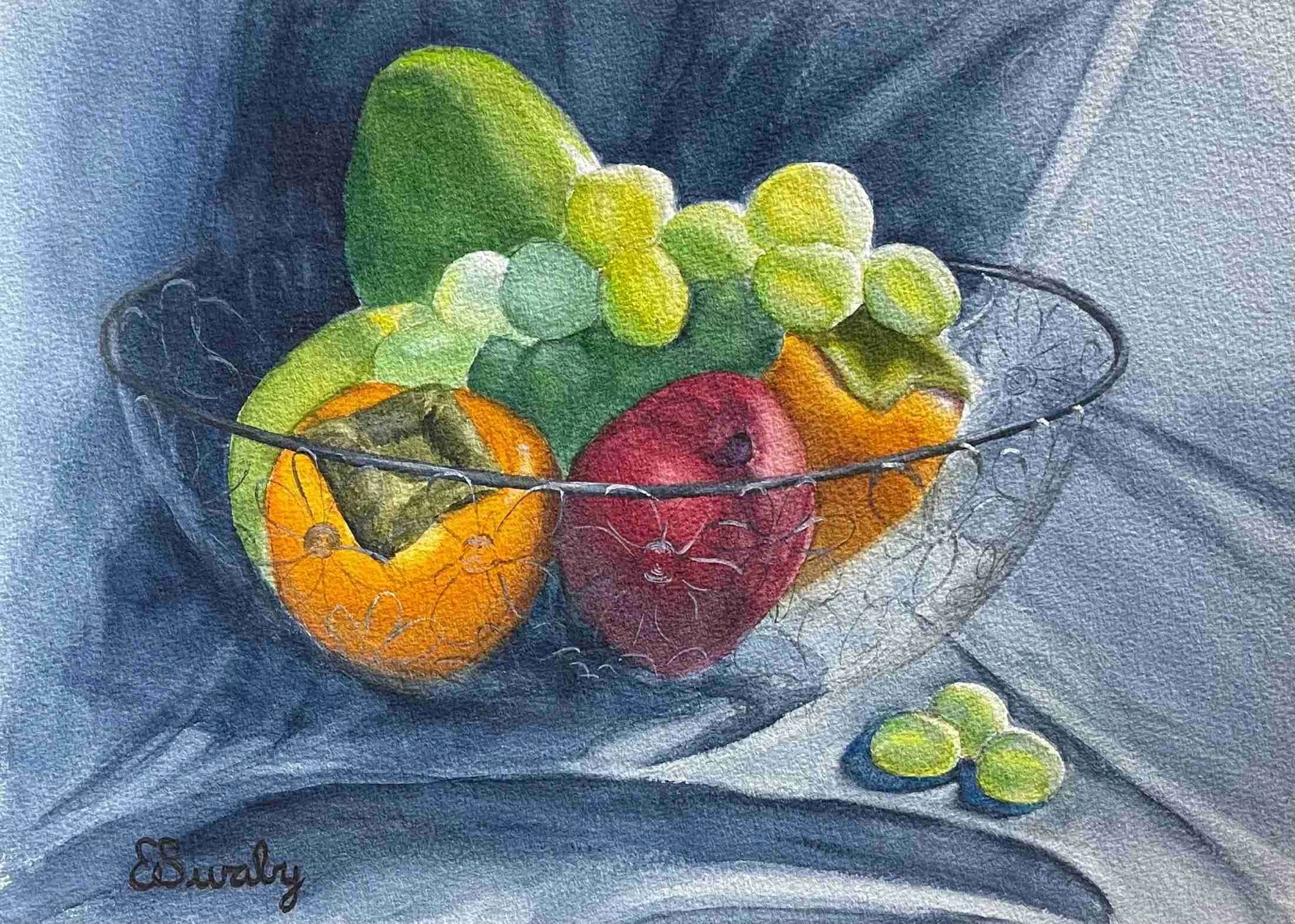 a bowl of fruits like apple, grapes, orange, and more