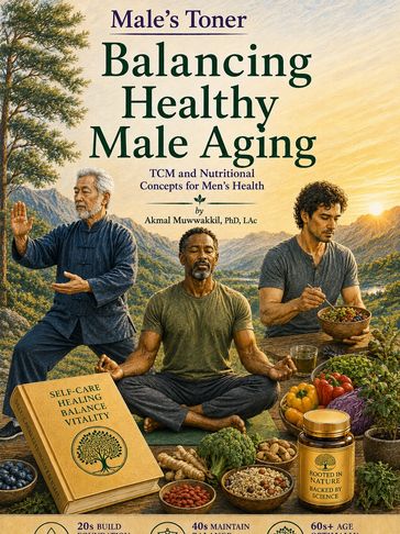 Cover of a book on healthy male aging with men practicing wellness activities.