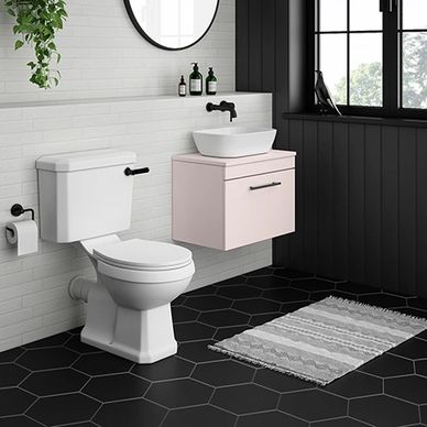 Arezzo Wall Hung Countertop Basin Unit with Toilet - Pink with Industrial Style Black Handle