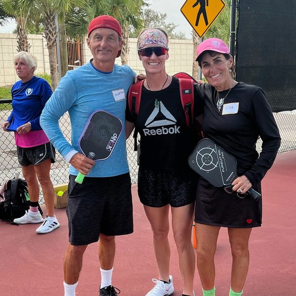 Erin with two senior pickleball pros