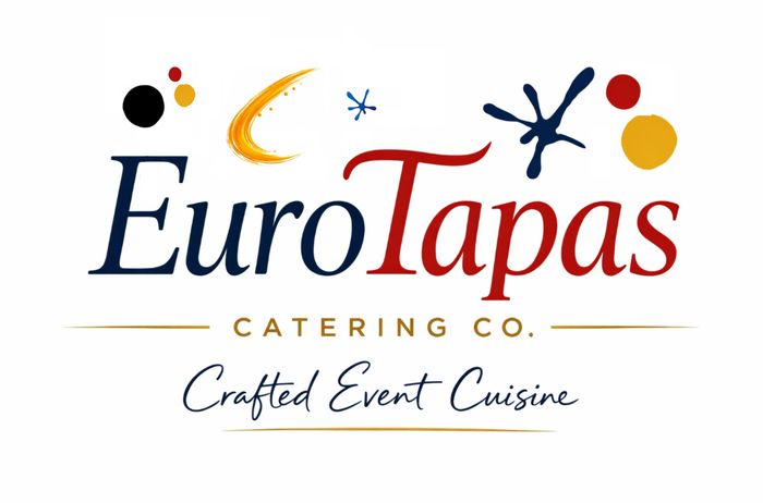 EuroTapas Catering Co. logo with colorful abstract art and slogan.