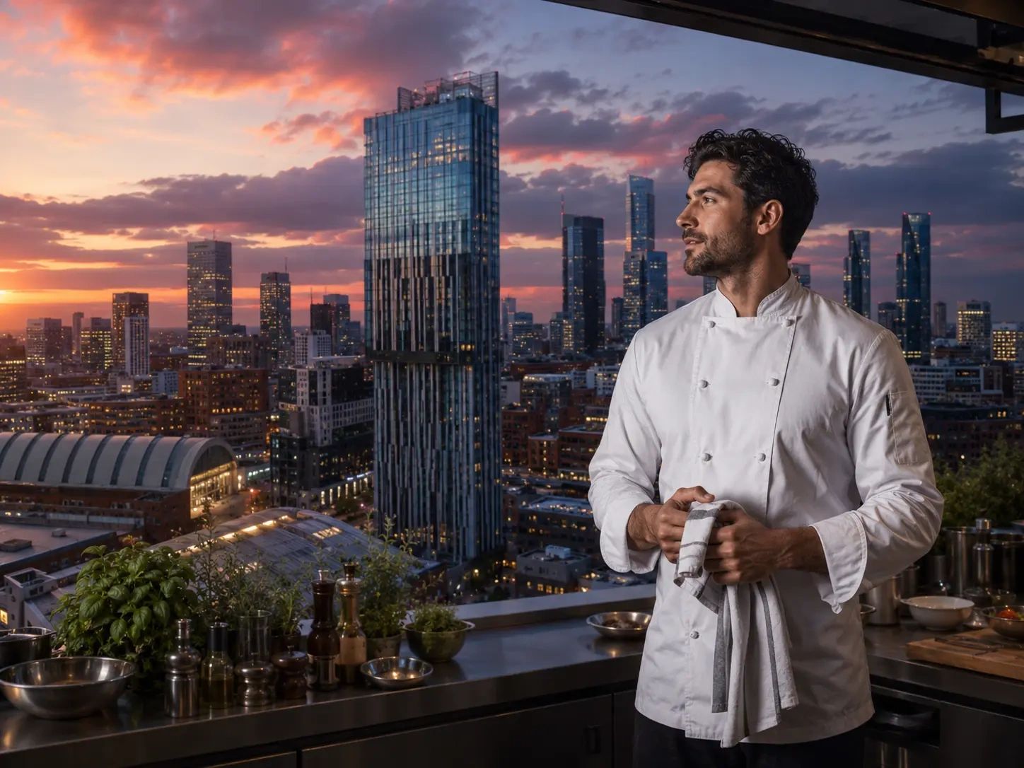 Manchester linen hire restaurant chef with kitchen towels