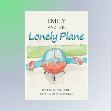 Book cover of Emily and the Lonely Plane with a watercolor airplane illustration.