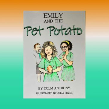 Book cover of Emily and the Pet Potato with children and a potato illustration.