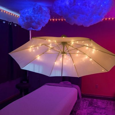 Umbrella over the massage table at Your Healthy Karma,