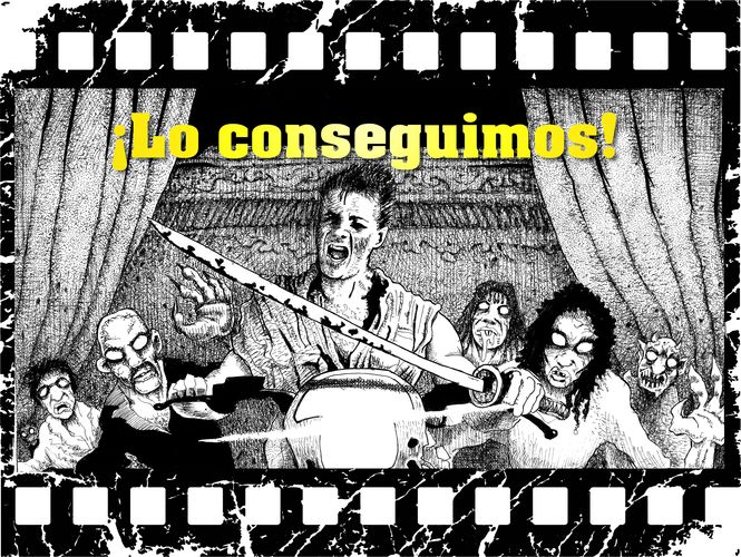 Aventurero con katana en moto y zombis