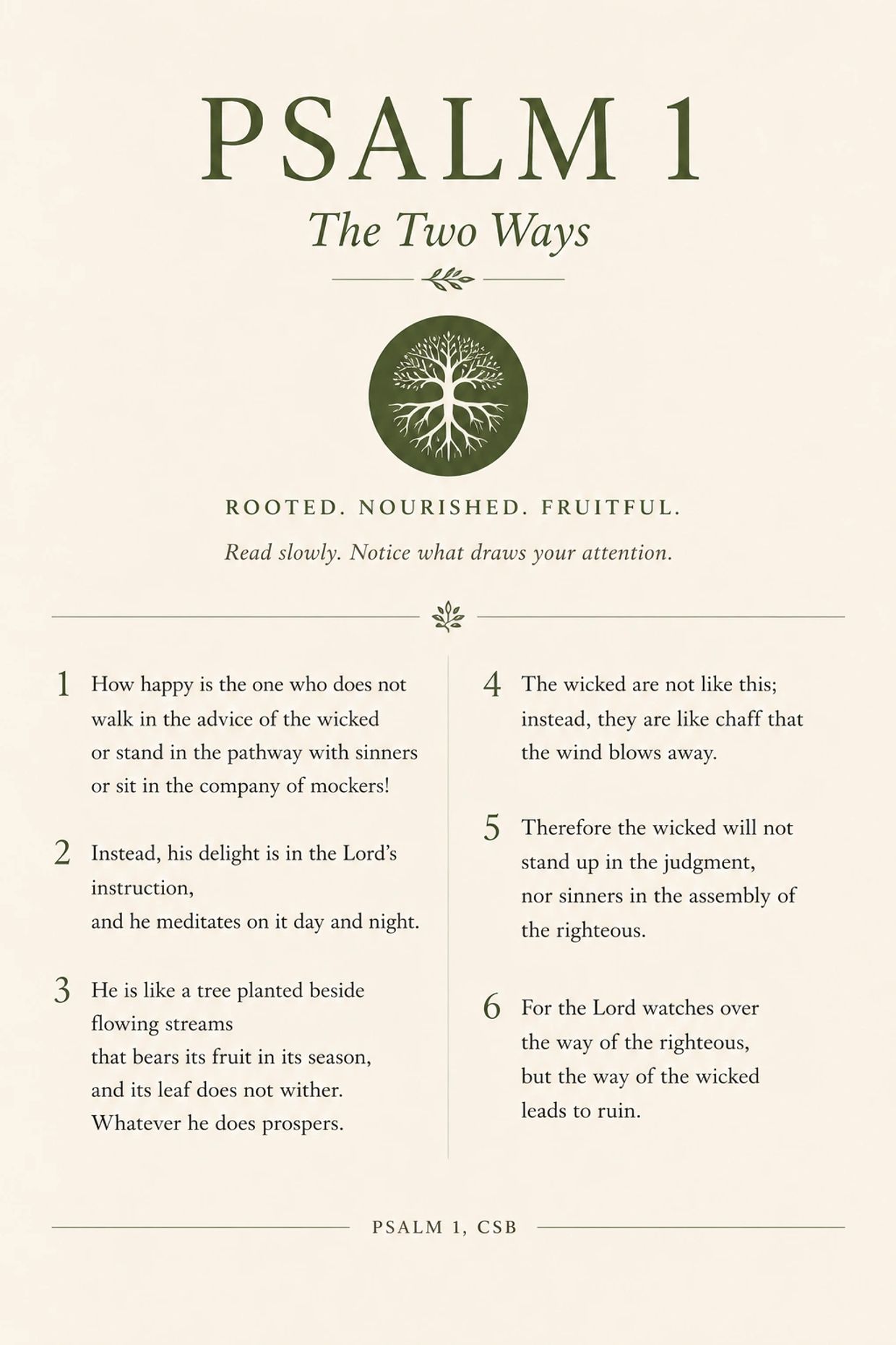 Psalm 1 scripture emphasizing two ways of living.