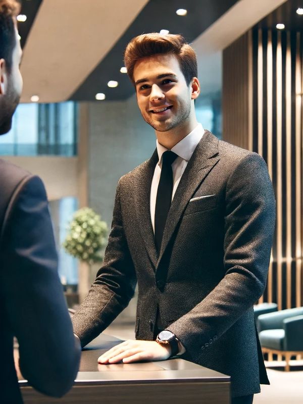 AI banking customer service assistant attending to a customer.