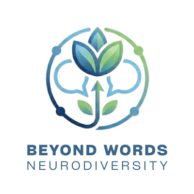 Logo for Beyond Words Neurodiversity with brain and plant elements.