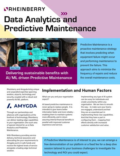 Front page of Rheinberry's Data Analytics and Predictive Maintenance brochure
