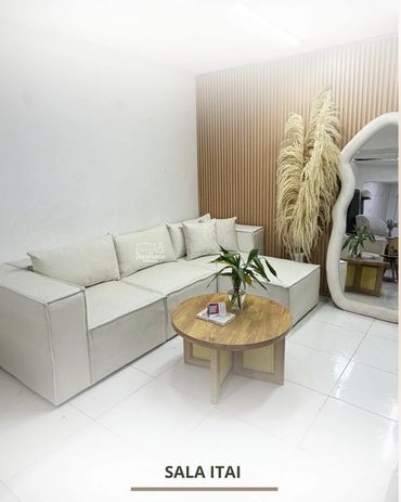 medida sala 2.60*1.70
terminación con doble pestaña, sala modular. 3 cojones de espalda y dos decora