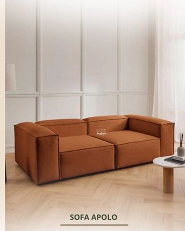 Modern brown sofa Apolo in a minimalist living room setting.