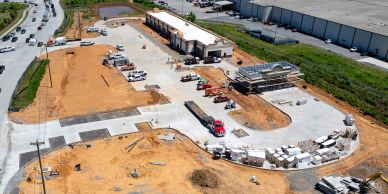 Construction site aerial shot.