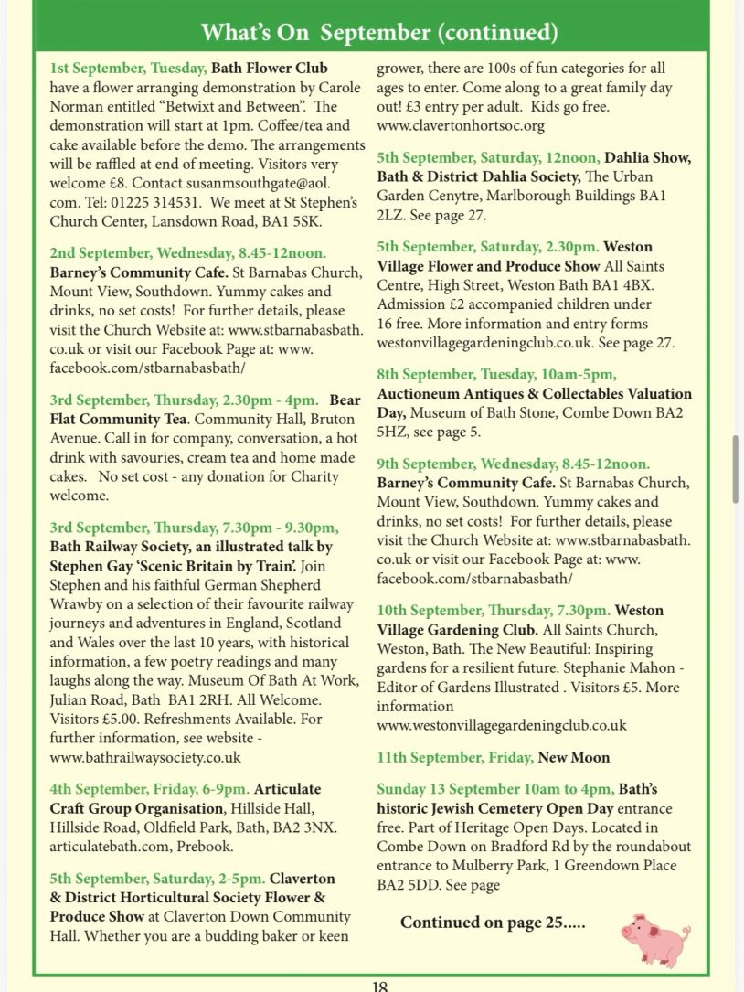List of community events in Bath for September.