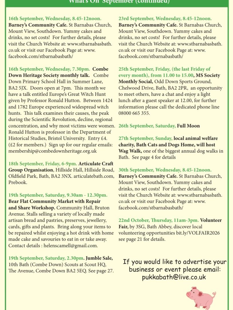 Community events and talks in September focused on local markets, heritage, charity walks, and social gatherings.