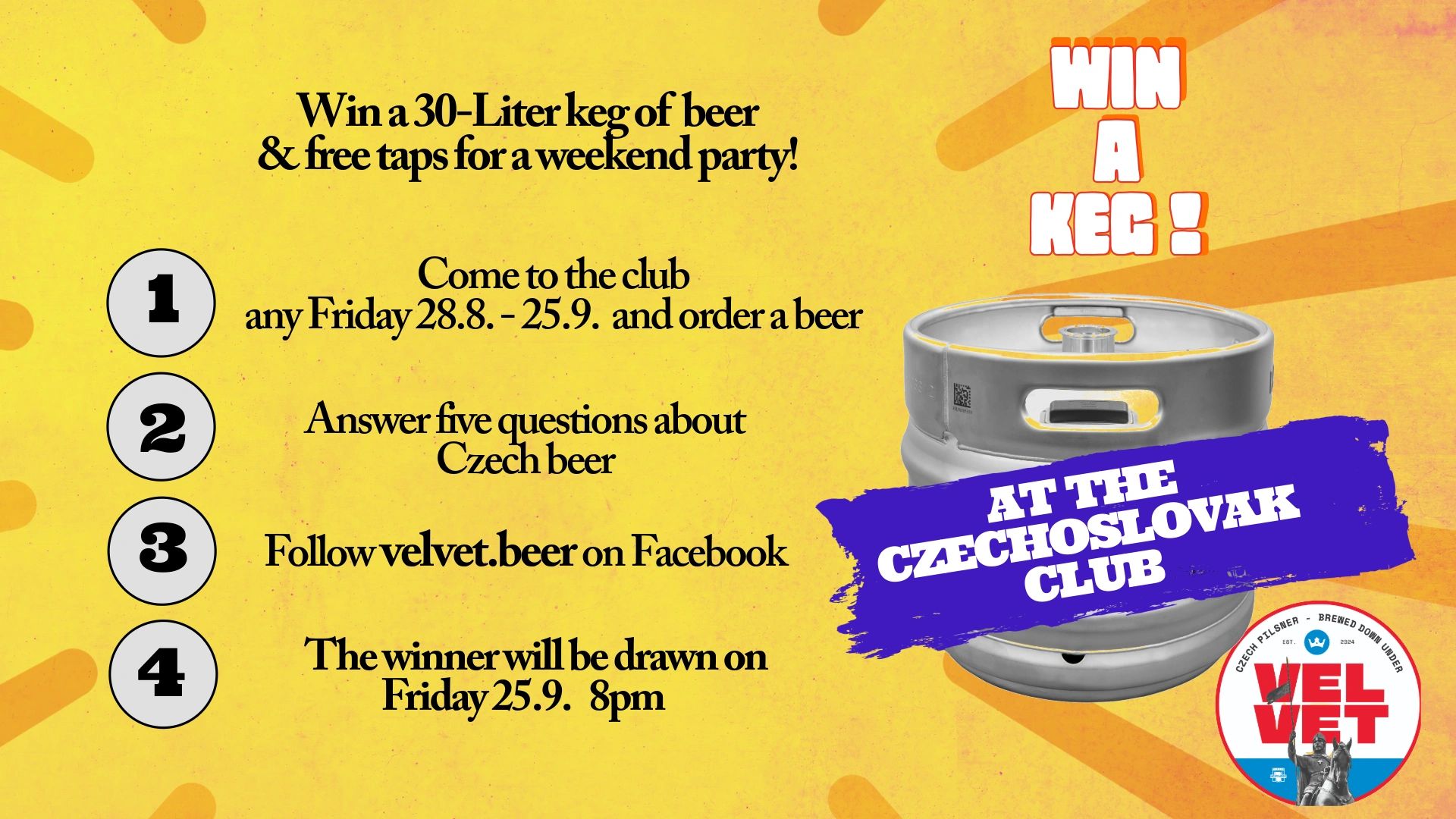 Win a 30-liter keg of beer and free taps at the Czechoslovak Club.