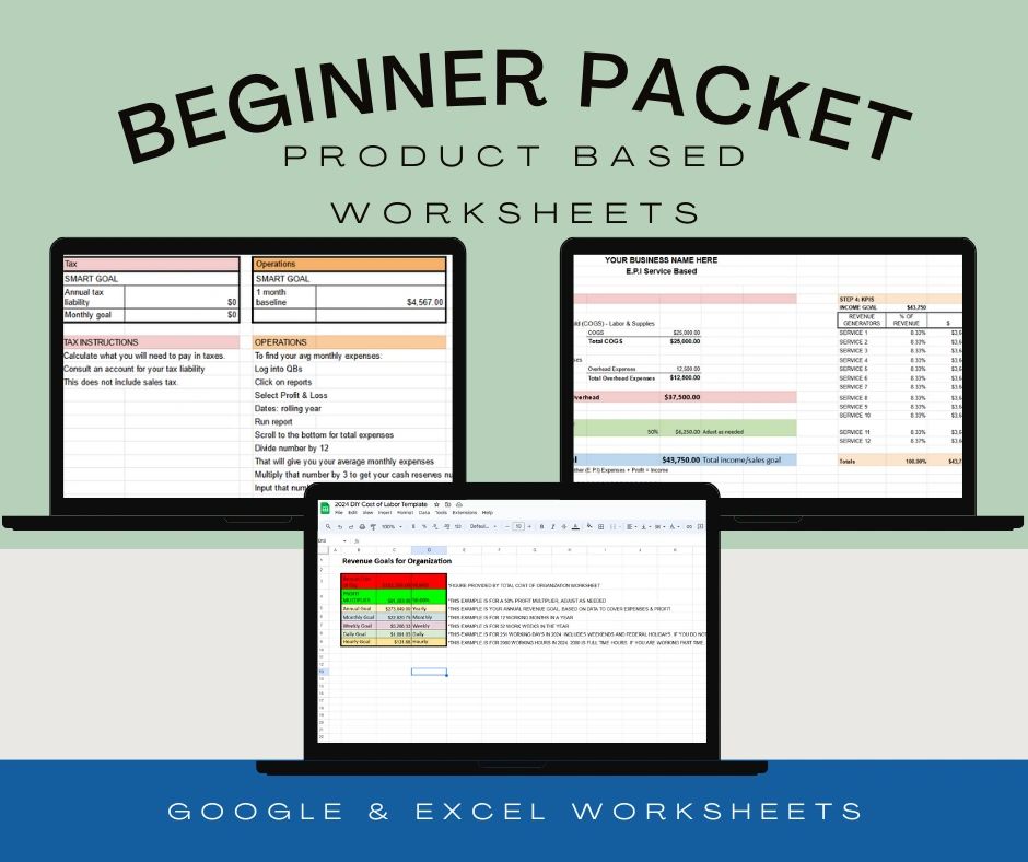 2024 BEGINNER PACKET DIY WORKSHEETS - PRODUCT BASED