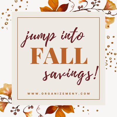 Fall themed graphic announcing our "Jump into savings" promotion.
