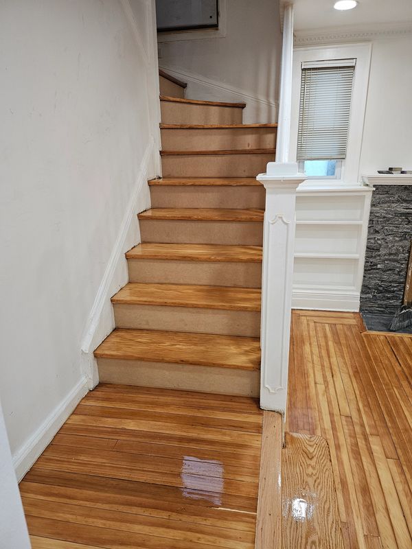 Sanded pine steps.